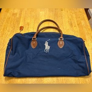 Polo Ralph Lauren Blue Duffel Bag with Leather Straps.